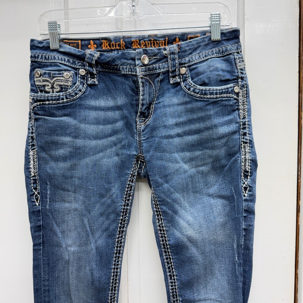 Rock Revival Marie Easy Boot Jeans Women 27 Blue Distressed Flap Pocket - Picture 3 of 8